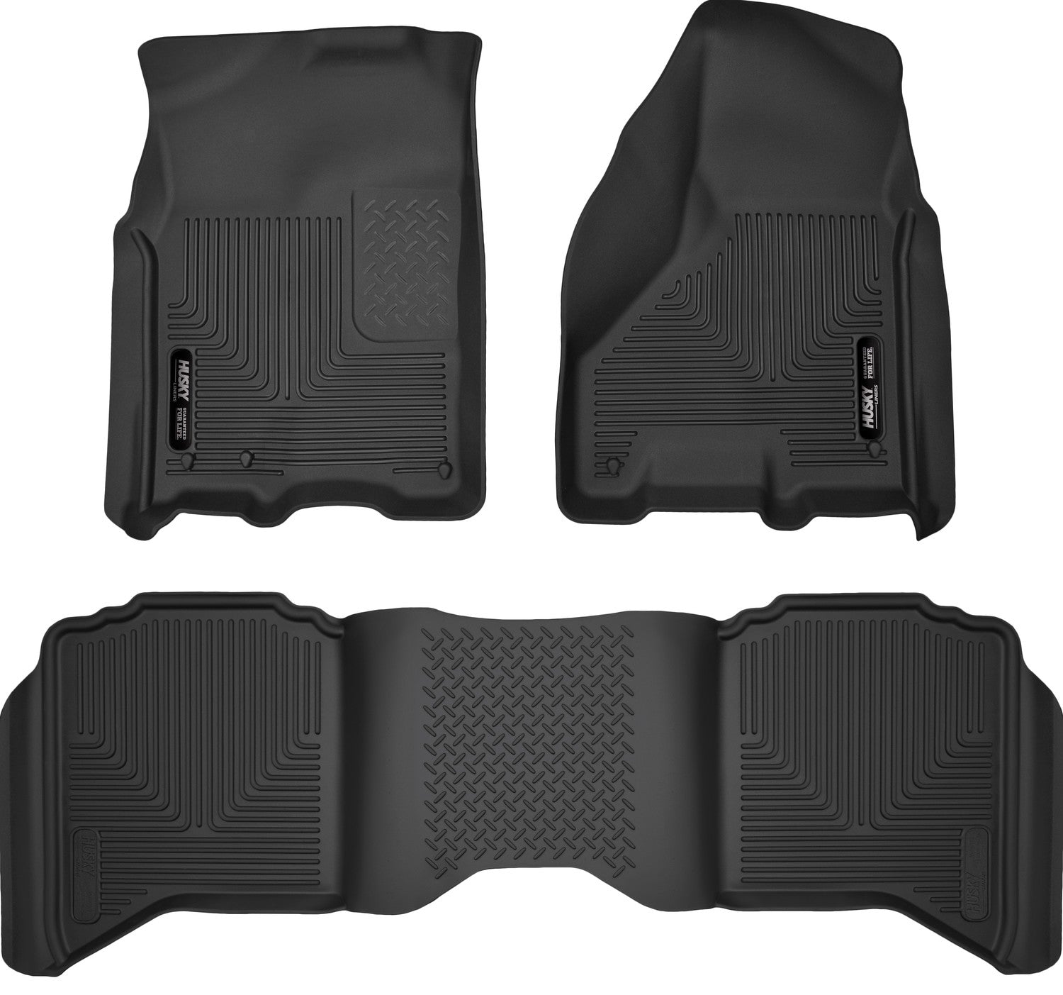 Weatherbeater Front & 2nd Seat Floor Liners For 2009-2024 Ram 1500/2500/3500 Black Husky Liners