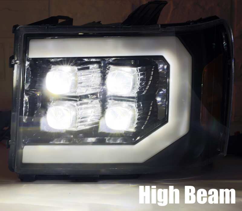 AlphaRex 07-13 GMC 1500HD NOVA LED Proj Headlights Plank - Jet Black w/Activ Light/Seq Signal/DRL