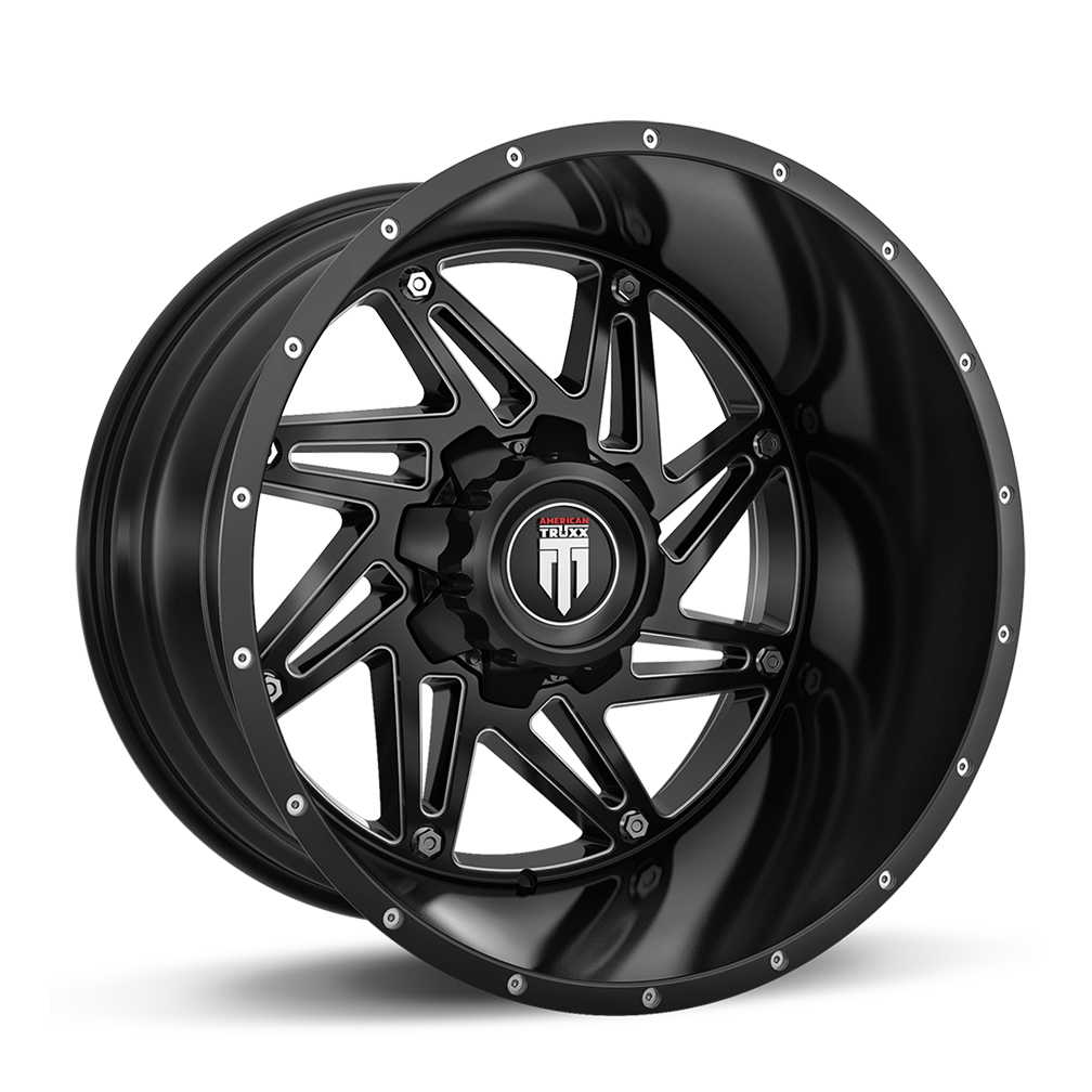 Warrior AT165 Gloss Black Milled 20X12 Off Road Wheels American Truxx