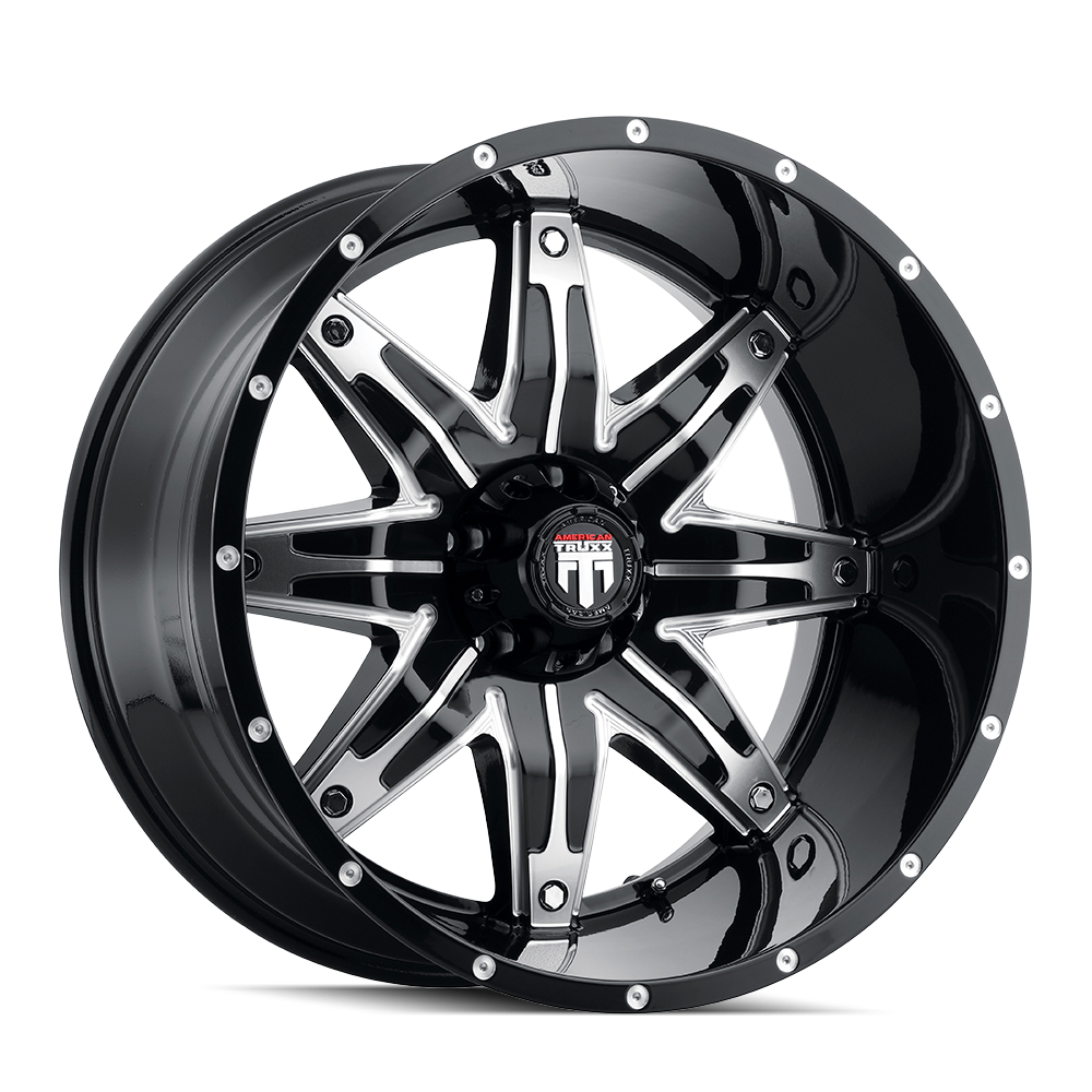 Lonestar AT185 Gloss Black Machined 22X12 Off Road Wheels American Truxx