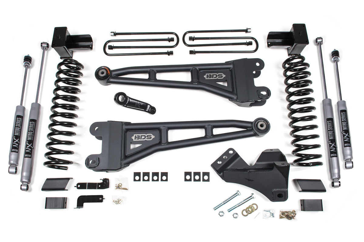20-22 Ford F-450 4WD 4 Inch Radius Arm Suspension Lift Kit, 3.5 Inch Rear, Block - Fox 2.5 Performance Elite Series Shocks Front and Rear BDS Suspension