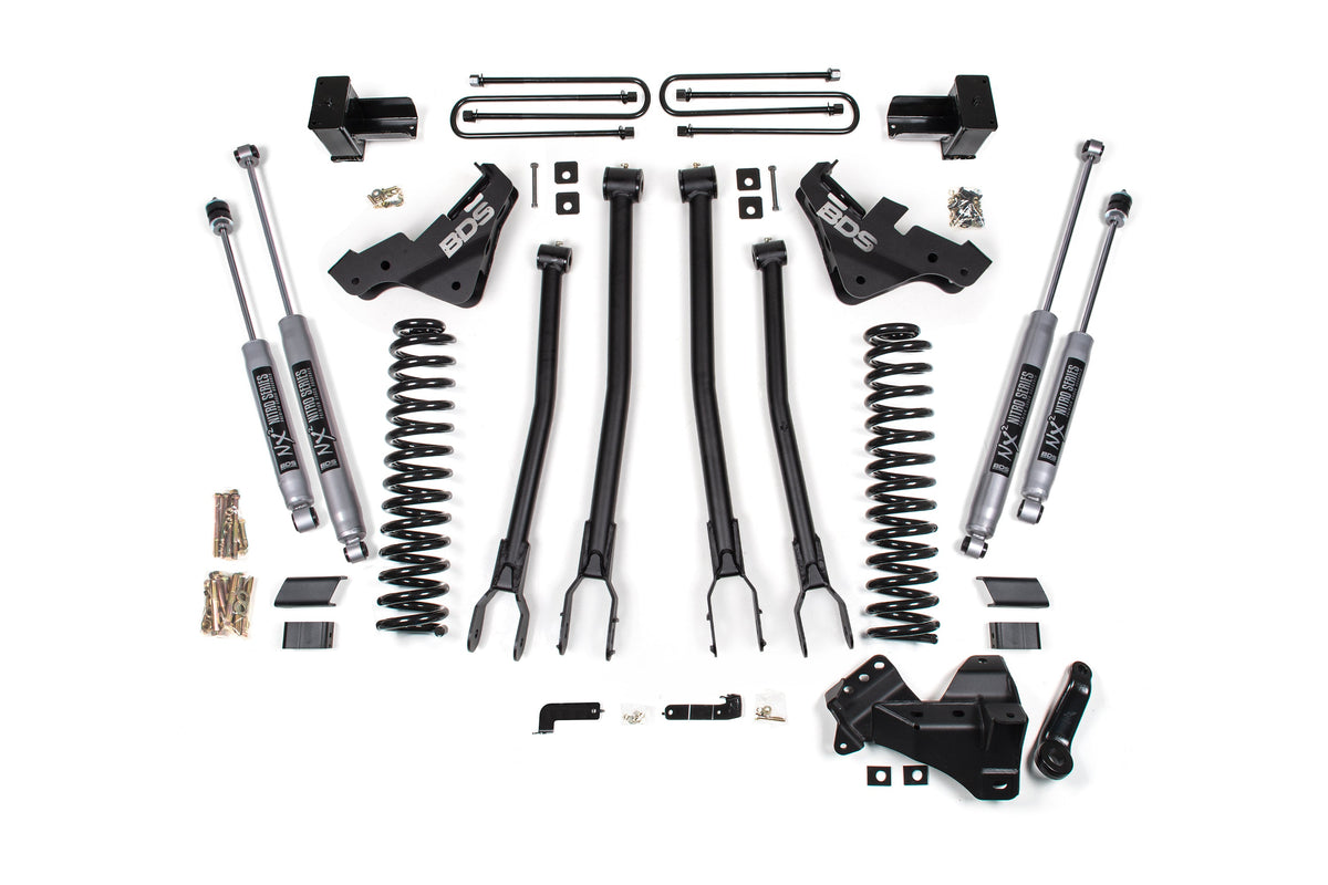 23-25 Ford F-450 4WD 4 Inch 4-Link Suspension Lift Kit, 3.5 Inch Rear, Block - Fox 2.5 Performance Elite Series Shocks Front and Rear BDS Suspension