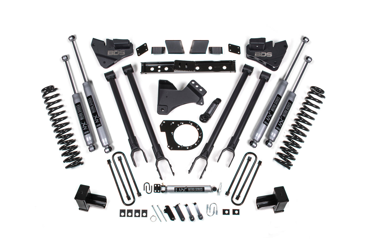 6 Inch Lift Kit 4-Link Conversion Ford F250/F350 Super Duty 17-19 4WD Diesel 5 Inch Block 2/2 Leaf Main BDS Suspension
