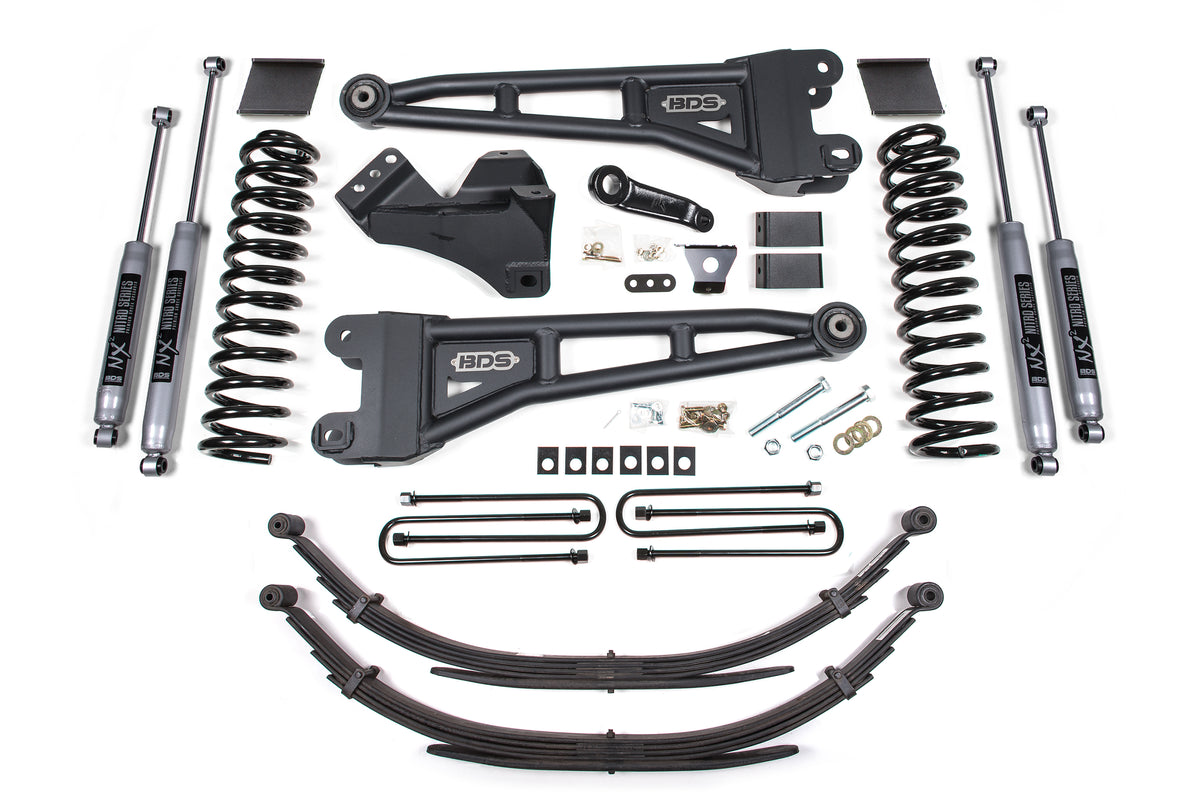6 Inch Lift Kit w/ Radius Arm Ford F250/F350 Super Duty 11-16 4WD Gas Factory 2 Inch Rear Blocks BDS Suspension
