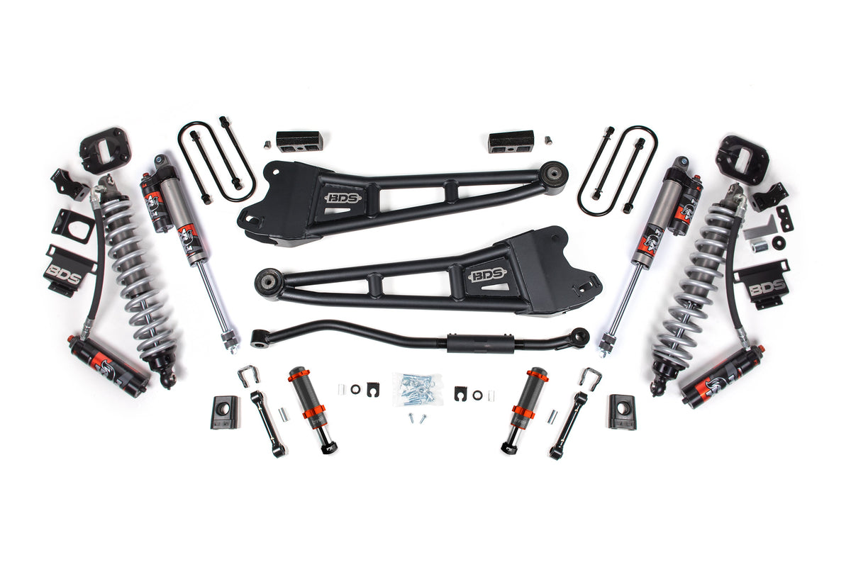 13-18 Ram 3500 4WD 3 Inch Radius Arm Suspension Lift Kit, 2 Inch Rear, Block, Diesel - Fox 2.5 Performance Elite Series C/O Front, FOX 2.0 Front Bump, Fox 2.5 Performance Elite Series Rear BDS Suspension