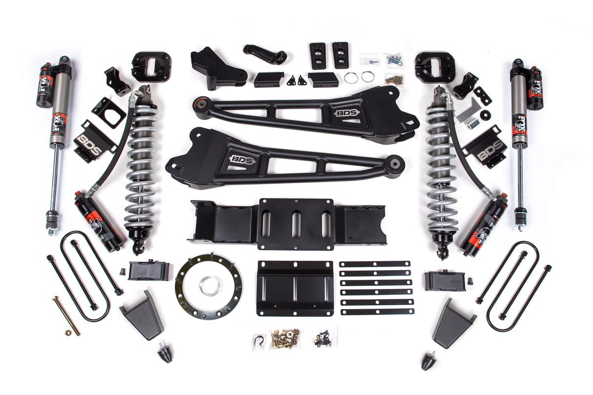 19-24 Ram 3500 4WD 4 Inch Radius Arm Suspension Lift Kit, 2 Inch Rear, Block w/ Overload, 6 Bolt Diesel - Fox 2.5 Performance Elite Series C/O Front, Fox 2.5 Performance Elite Series Rear BDS Suspension