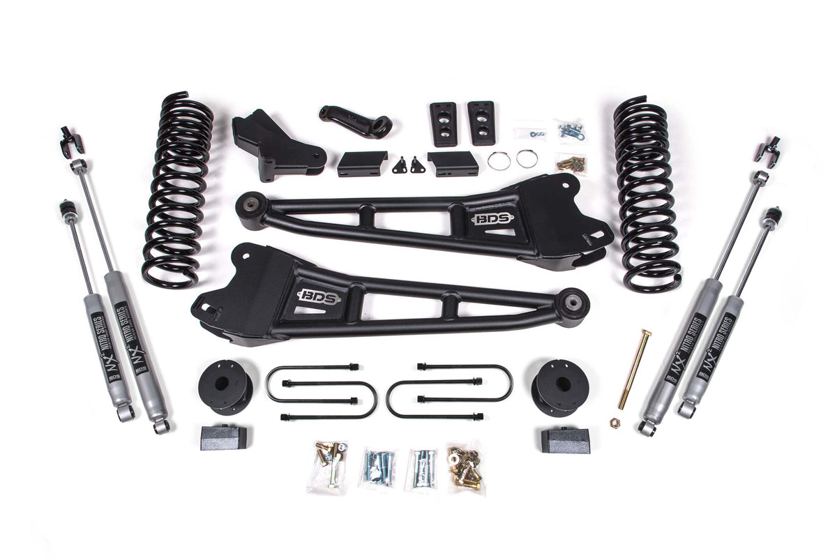4 Inch Lift Kit w/ Radius Arm Ram 3500 w/ Rear Air Ride 13-18 4WD Gas BDS Suspension