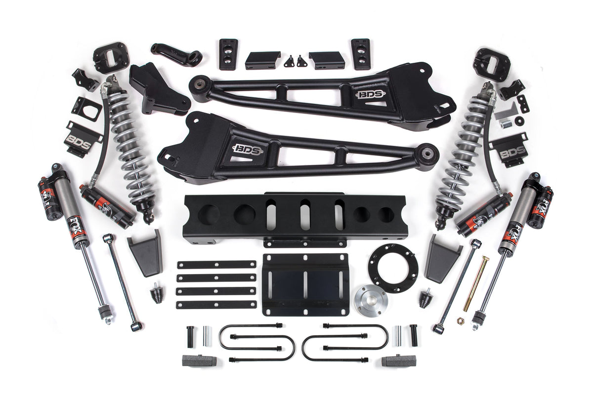 13-18 Ram 3500 4WD 4 Inch Radius Arm Suspension Lift Kit, 2 Inch Rear, Block, 6 Bolt Diesel - Fox 2.5 Performance Elite Series C/O Front, Fox 2.5 Performance Elite Series Rear BDS Suspension