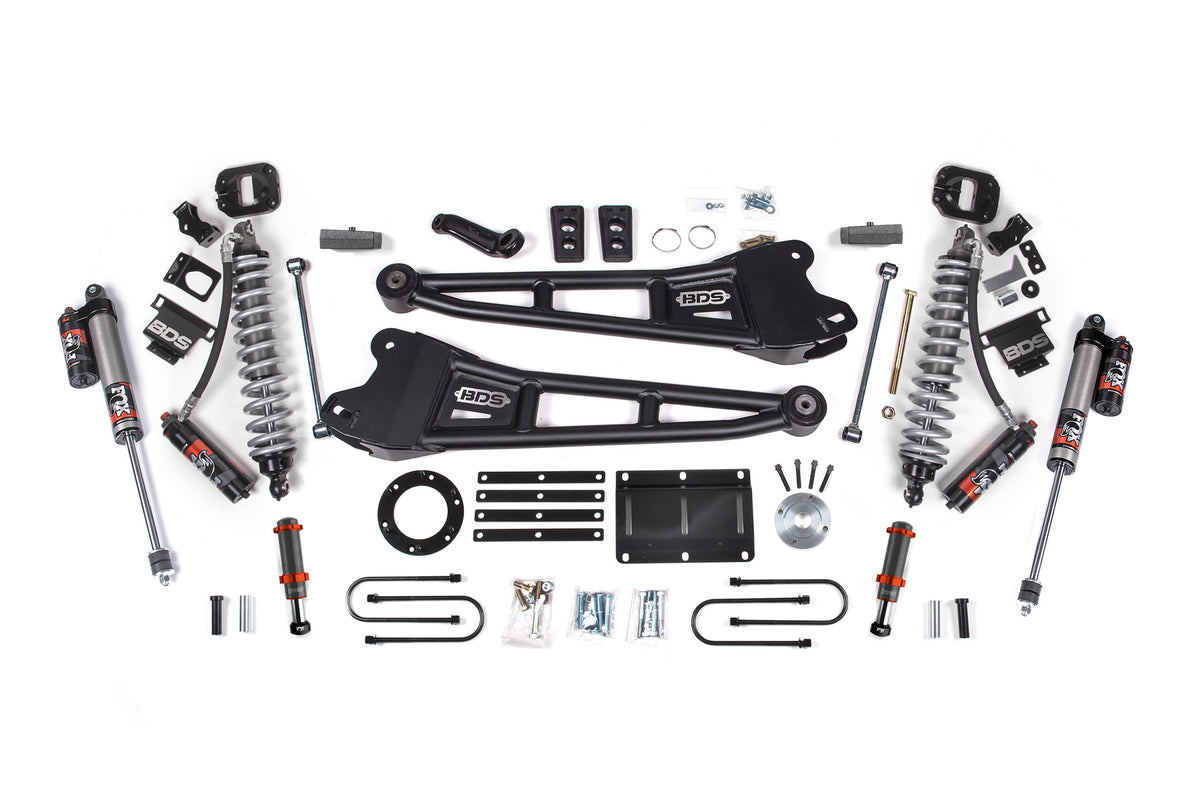 13-18 Ram 3500 4WD 6 Inch Radius Arm Suspension Lift Kit, 4 Inch Rear, Block, 6 Bolt Diesel - Fox 2.5 Performance Elite Series C/O Front, FOX 2.0 Front Bump, Fox 2.5 Performance Elite Series Rear BDS Suspension