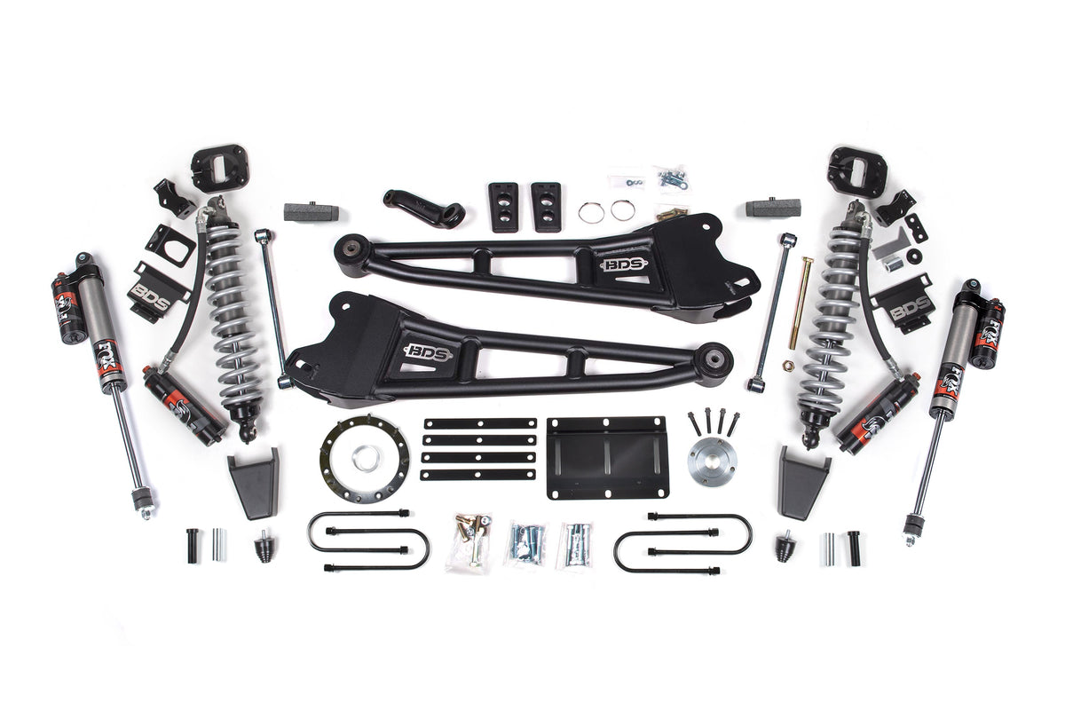 13-18 Ram 3500 4WD 6 Inch Radius Arm Suspension Lift Kit, 4 Inch Rear, Block, 8 Bolt Diesel - Fox 2.5 Performance Elite Series C/O Front, Fox 2.5 Performance Elite Series Rear BDS Suspension