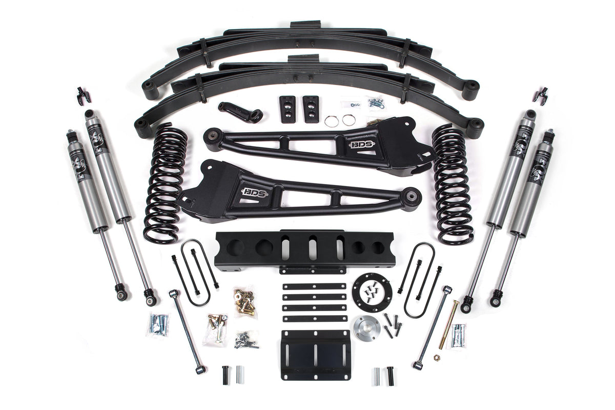 13-18 Ram 3500 4WD (Diesel) 6 Inch Radius Arm Suspension Lift Kit, 8-Bolt Indexing Ring, 4.5 Inch Rear Lift, Leaf Spring - NX2 Nitro Series Shocks BDS Suspension