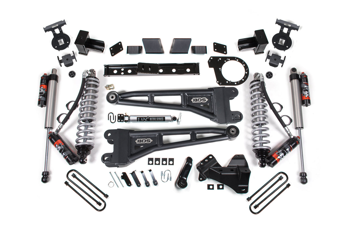 23-26 Ford F-350 DRW 4WD 7 Inch Radius Arm Suspension Lift Kit, 5 Inch Rear, Block, Diesel - FOX 2.0 IFP Performance Series Shocks Front and Rear BDS Suspension