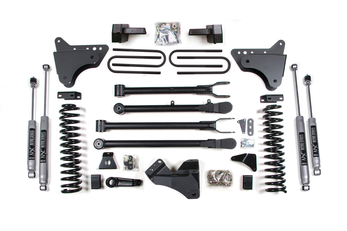 6 Inch Lift Kit w/ 4-Link Ford F250/F350 Super Duty 05-07 4WD Diesel 3 Inch Block Plus Add A Leaf Without Overload BDS Suspension