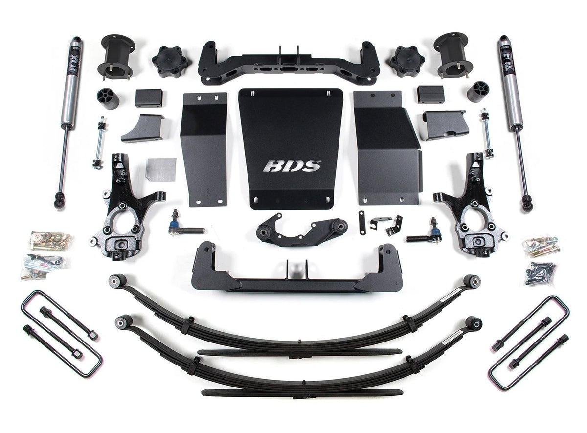 14-18 Chevrolet Silverado 1500 - GMC Sierra 1500 4WD 6.5 Inch Suspension Lift Kit (Aluminum / Stamped Steel), 4 Inch Rear Lift, Leaf Springs, Fox 2.0 IFP Performance Series Shocks BDS Suspension