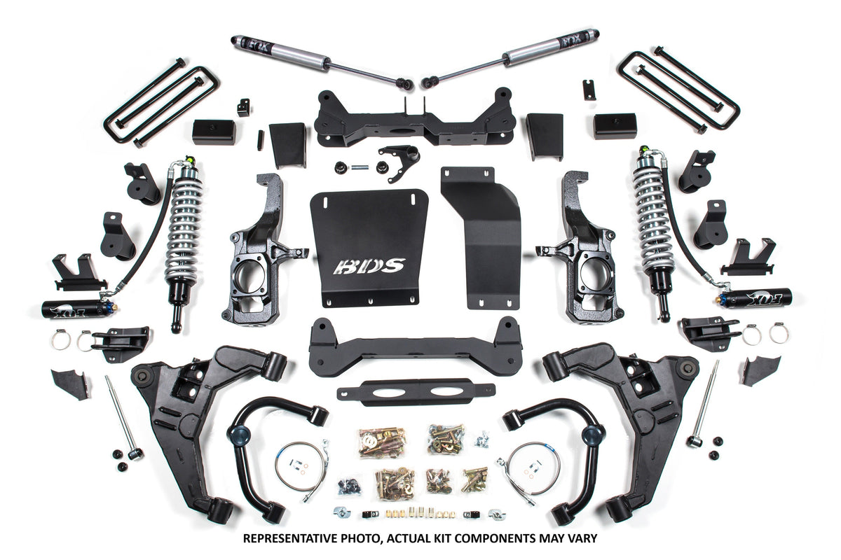 11-19 Chevrolet Silverado 2500HD/3500HD - GMC Sierra 2500HD/3500HD 4WD 6.5 Inch Coilover Conversion Kit, 5 Inch Rear Lift, Block w/o Overload - Fox 2.5 Performance Elite Series C/O, Fox 2.0 IFP Performance Series Shocks BDS Suspension