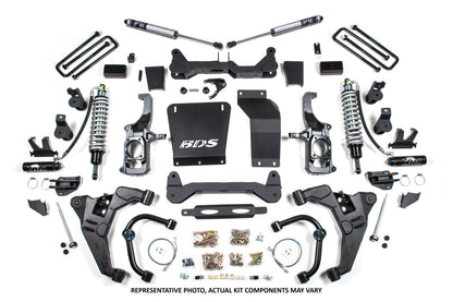 11-19 Chevrolet Silverado 2500HD/3500HD - GMC Sierra 2500HD/3500HD 4WD 6.5 Inch Coilover Conversion Kit, 5 Inch Rear Lift, Block w/o Overload - Fox 2.5 Performance Elite Series C/O, Fox 2.0 IFP Performance Series Shocks BDS Suspension