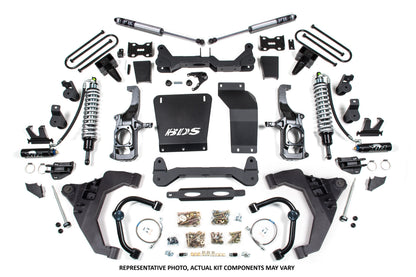 11-19 Chevrolet Silverado 2500HD/3500HD - GMC Sierra 2500HD/3500HD 4WD 6.5 Inch Coilover Conversion Kit, 5 Inch Rear Lift, Block with Overload - Fox 2.5 Performance Elite Series C/O, Fox 2.5 Performance Elite Series Shocks BDS Suspension
