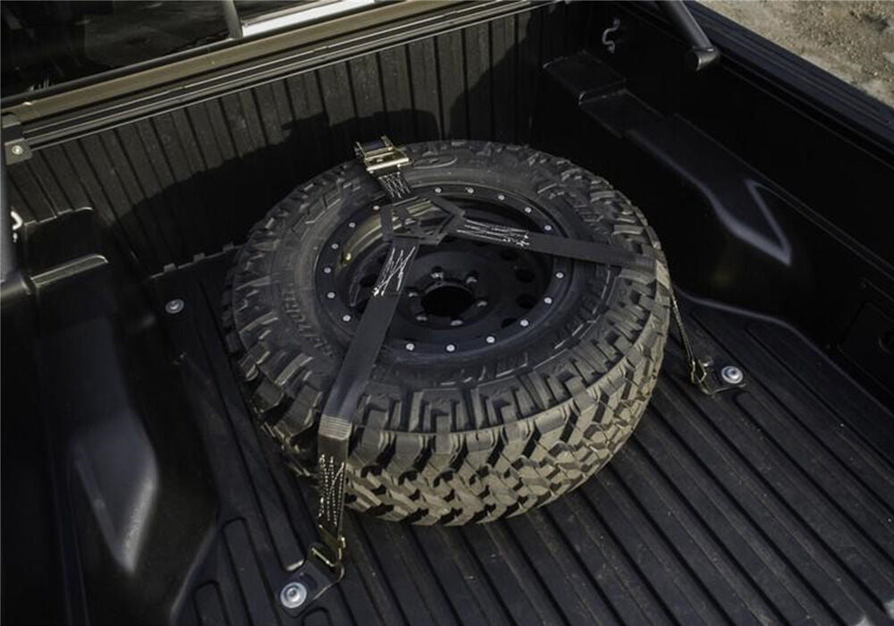 Gloss Black Bed Mounted Rapid Strap Tire Carrier with Black Strap NFab