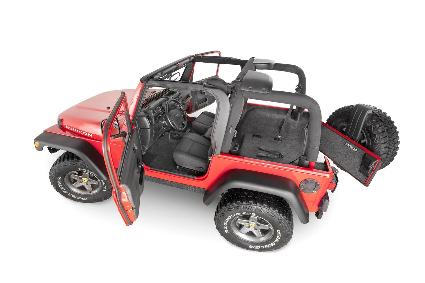 Jeep 97-06 Jeep Tj/Lj Front 3Pc Floor Kit (W Cntr Cnsl) - HT Shlds Floor Liner Kit 3 pc. 2 pc. Front 1 pc. Rear Replaces Factory Carpet Kit w/Center Console Incl. Heat Shields Charcoal BedRug
