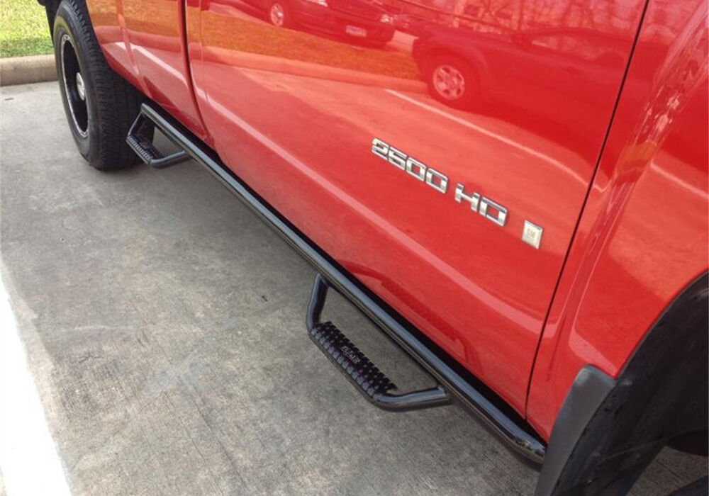 Nerf Step Bar Wheel-to-Wheel with Bed Access (2 Steps per Side) 3 Inch Main Tube Diameter 2014-2018 Chevy Silverado/GMC Sierra 1500 6' 6 Inch Bed Regular Cab Gloss Black N Fab