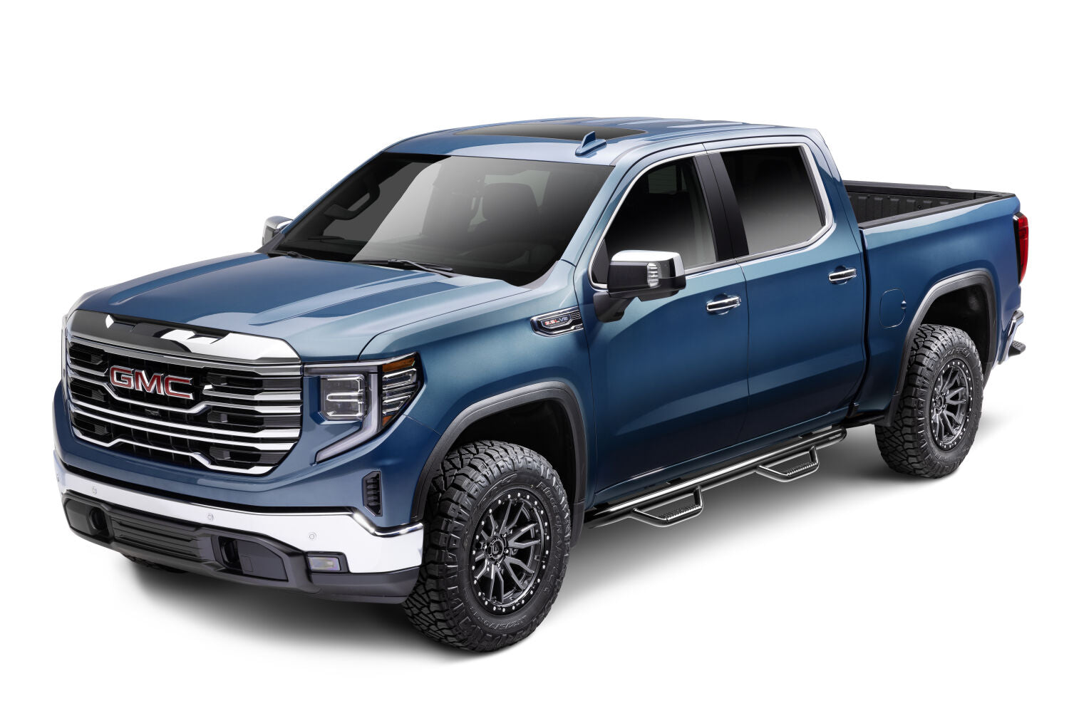 Nerf Step Bar Cab Length (2 Steps per Side) 2019 (New Body Style)-2025 Chevy Silverado/GMC Sierra 1500/2020-2025 2500 HD/3500 HD Crew Cab Gloss Black NFab