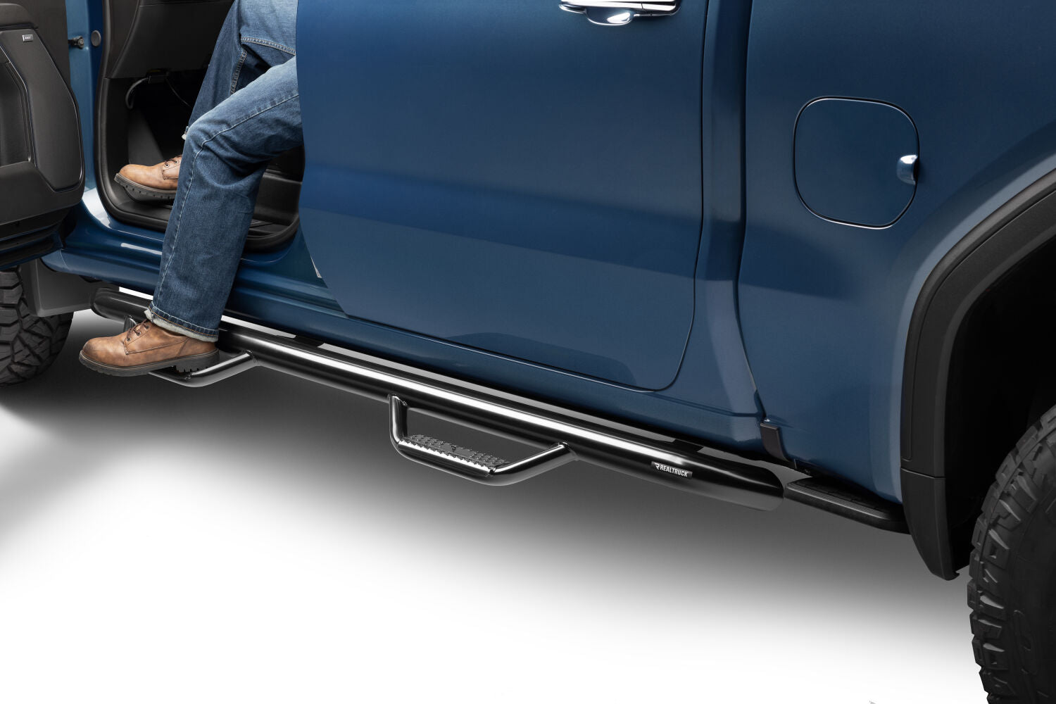 Nerf Step Bar Cab Length (2 Steps per Side) 2019 (New Body Style)-2025 Chevy Silverado/GMC Sierra 1500/2020-2025 2500 HD/3500 HD Crew Cab Gloss Black NFab