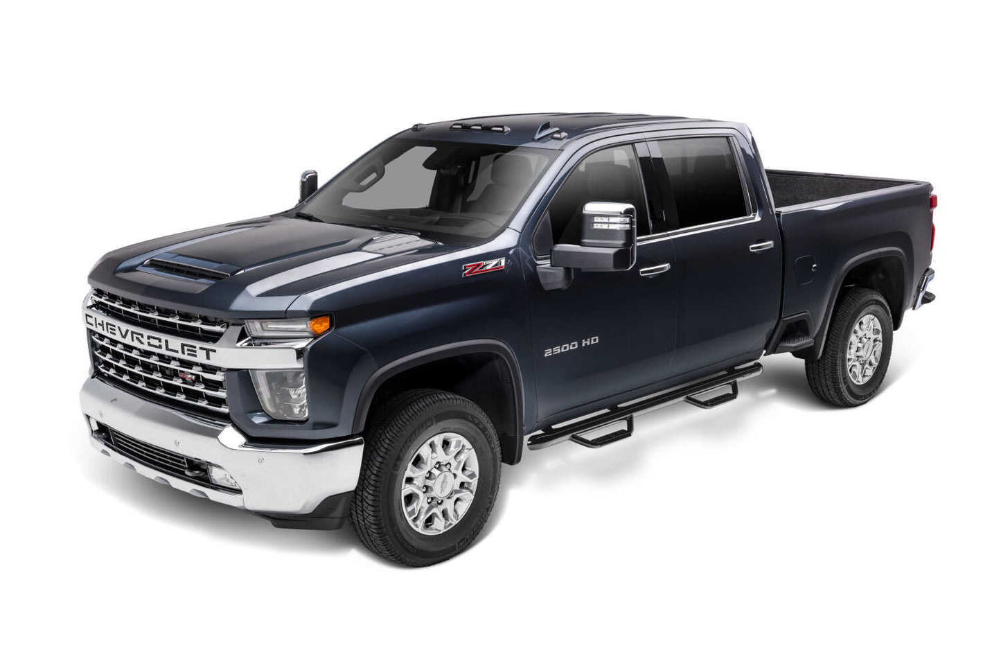 Nerf Step Bar Cab Length (2 Steps per Side) 2019 (New Body Style)-2025 Chevy Silverado/GMC Sierra 1500/2020-2025 2500 HD/3500 HD Crew Cab Gloss Black NFab