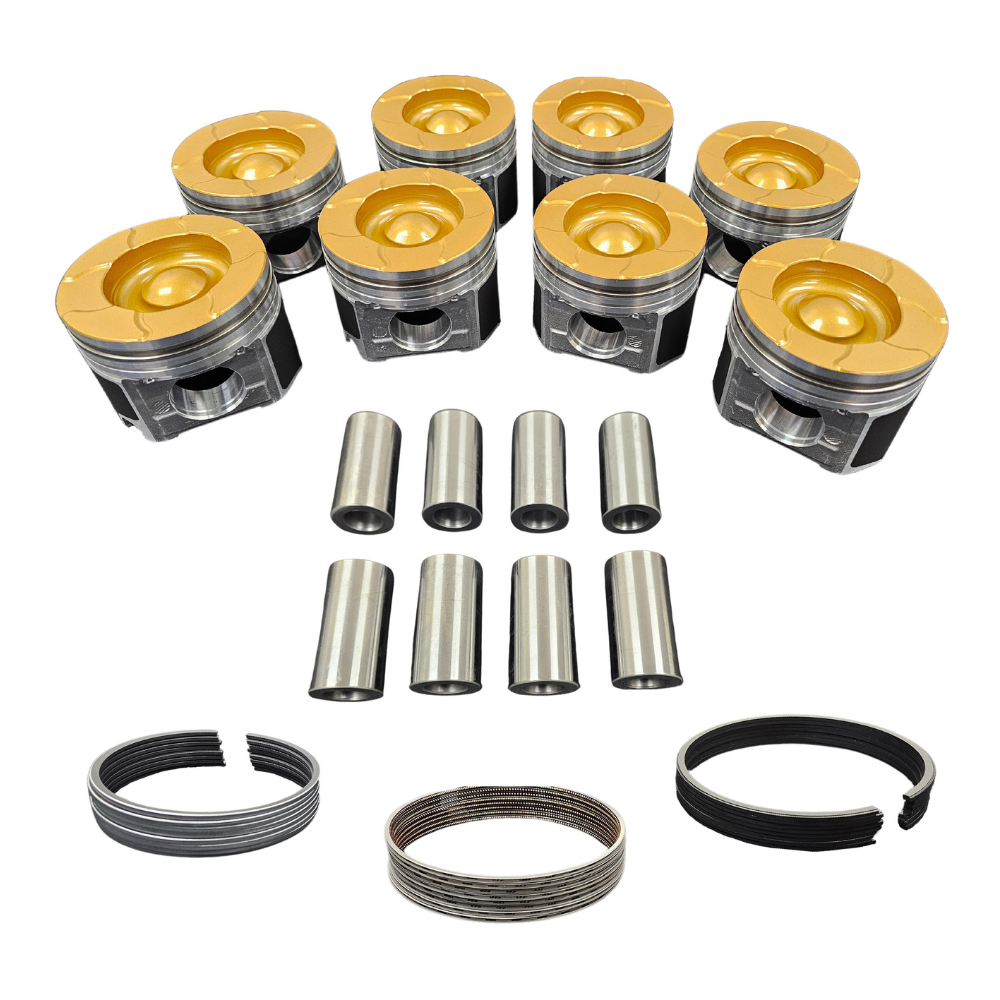 6.0L Powerstroke Choate Pistons w/rings Standard 04-07 Coated, Flycut, Delipped Set Choate Performance
