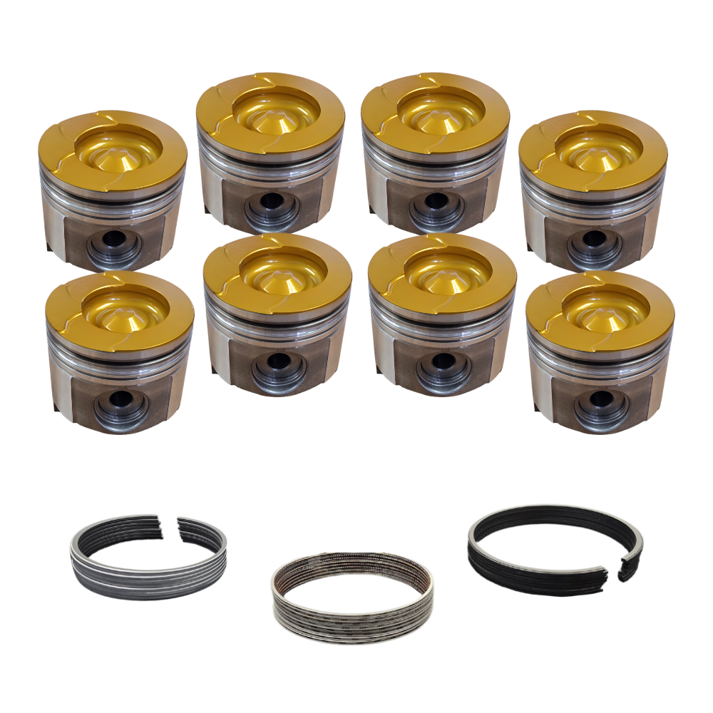 7.3L Powerstroke Choate Pistons w/rings Standard 94-03 Coated, Flycut, Delipped Set Choate Performance