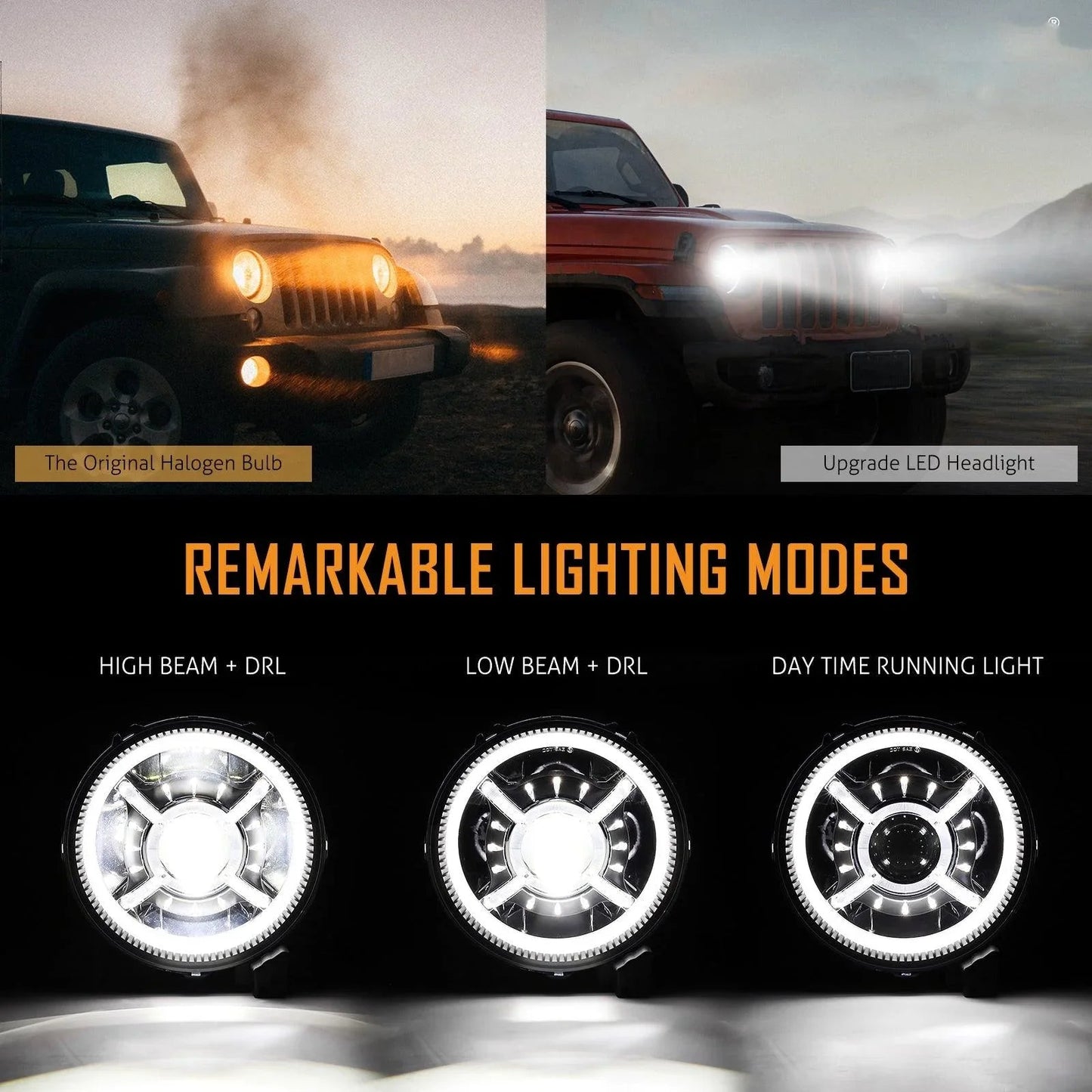 (2pcs/set) 9 Inch RGB Headlights Replacement Bluetooth Control for Jeep Wrangler JL JLU Sport Rubicon Sahara Gladiator JT 2019 2020 w/ DRL