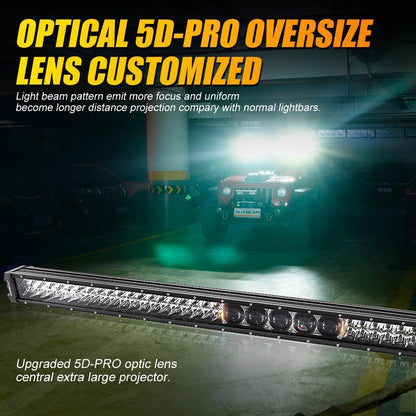 7" LED Halo Headlights+5D-PRO 52" Straight LED Light Bar+Windshield Mounting Brackets 18W Pod Lights Set for Jeep Wrangler TJ