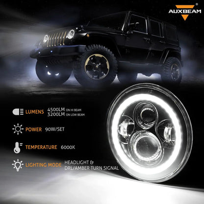 7" LED Halo Headlights+5D-PRO 52" Straight LED Light Bar+Windshield Mounting Brackets 18W Pod Lights Set for Jeep Wrangler TJ
