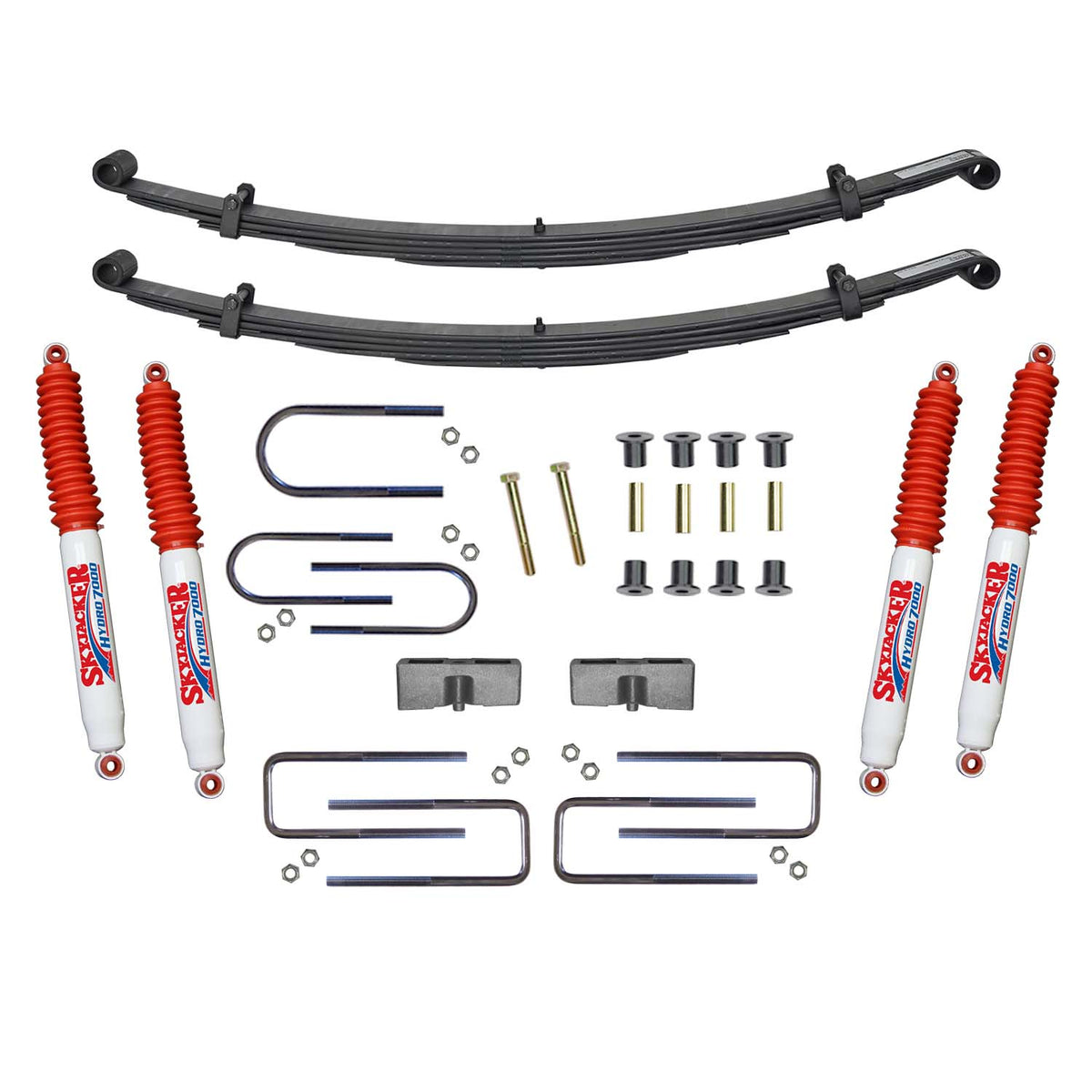 Suspension Lift Kit w/Shock 2.5 Inch Front/2 Inch Rear Lift Incl. Front Leaf Springs Front U Bolt Kit Front Bushing Kit Skyjacker
