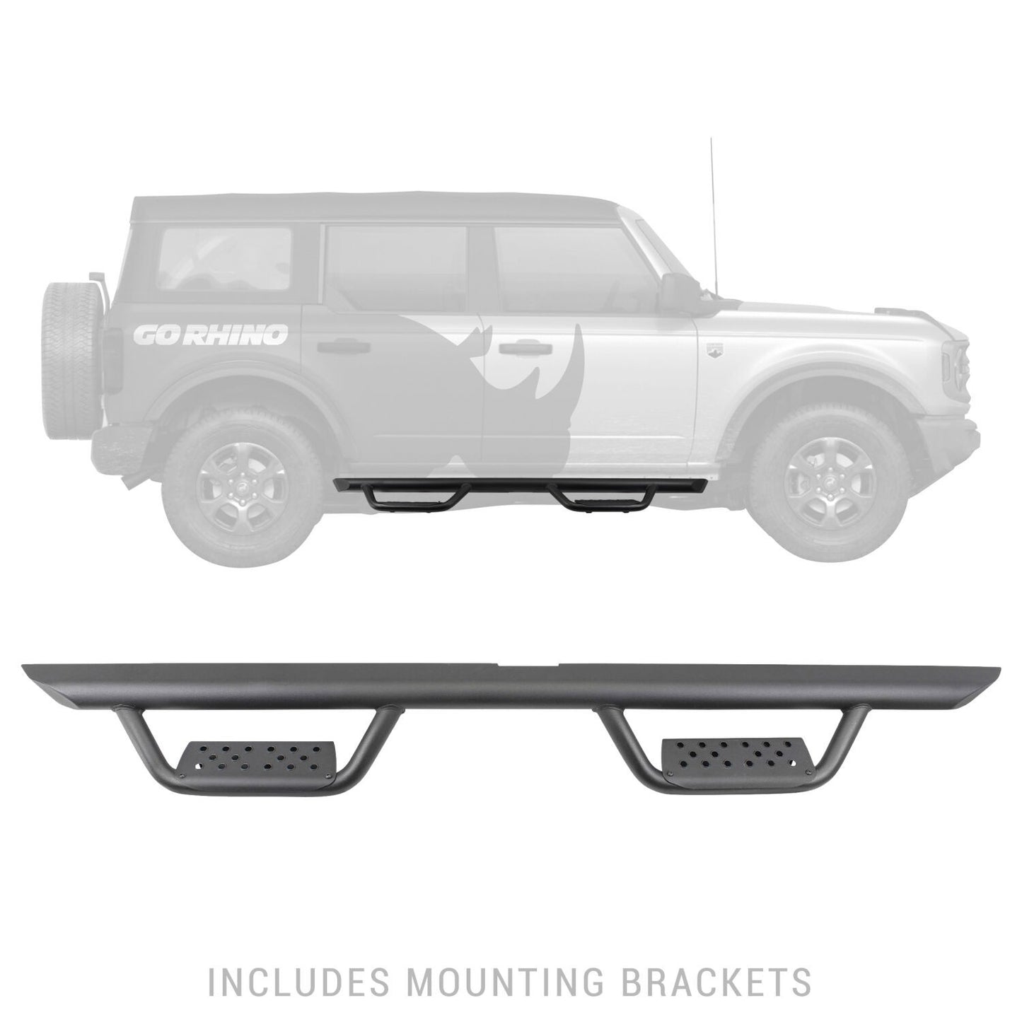 Domintator Extreme D2 Side Steps With Mounting Brackets Textured Black 2021-2025 Ford Bronco 4 Door Go Rhino