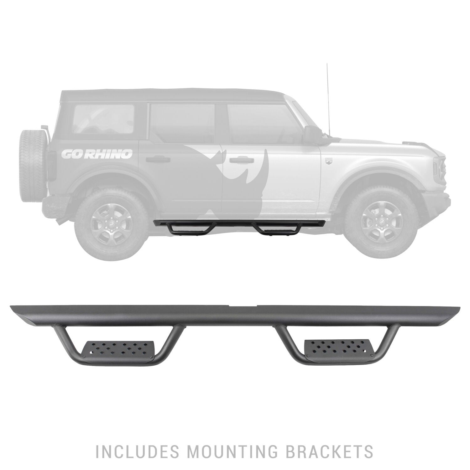 Domintator Extreme D2 Side Steps With Mounting Brackets Textured Black 2021-2025 Ford Bronco 4 Door Go Rhino
