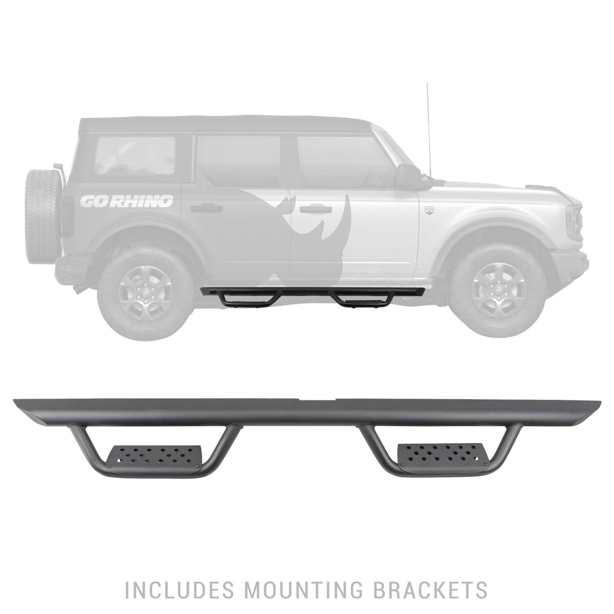 Domintator Extreme D2 Side Steps With Mounting Brackets Textured Black 2021-2025 Ford Bronco 4 Door Go Rhino