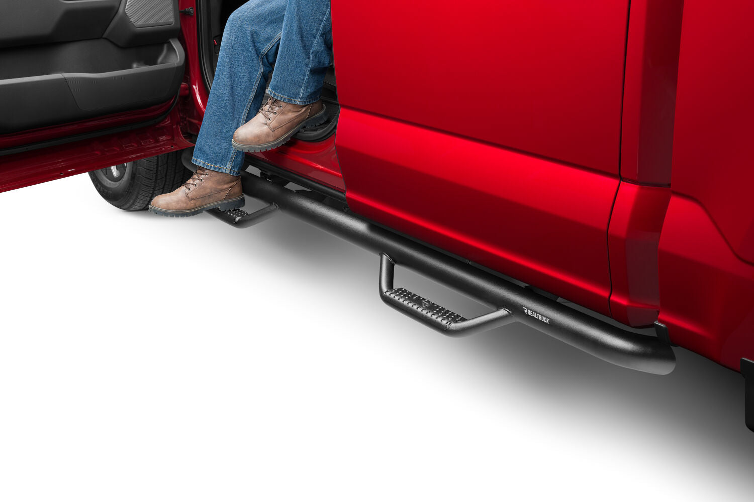 Nerf Step Bar Cab Length (2 Steps per Side) 2017-2026 Ford F-250/F-350/F-450 Crew Cab Textured Black NFab