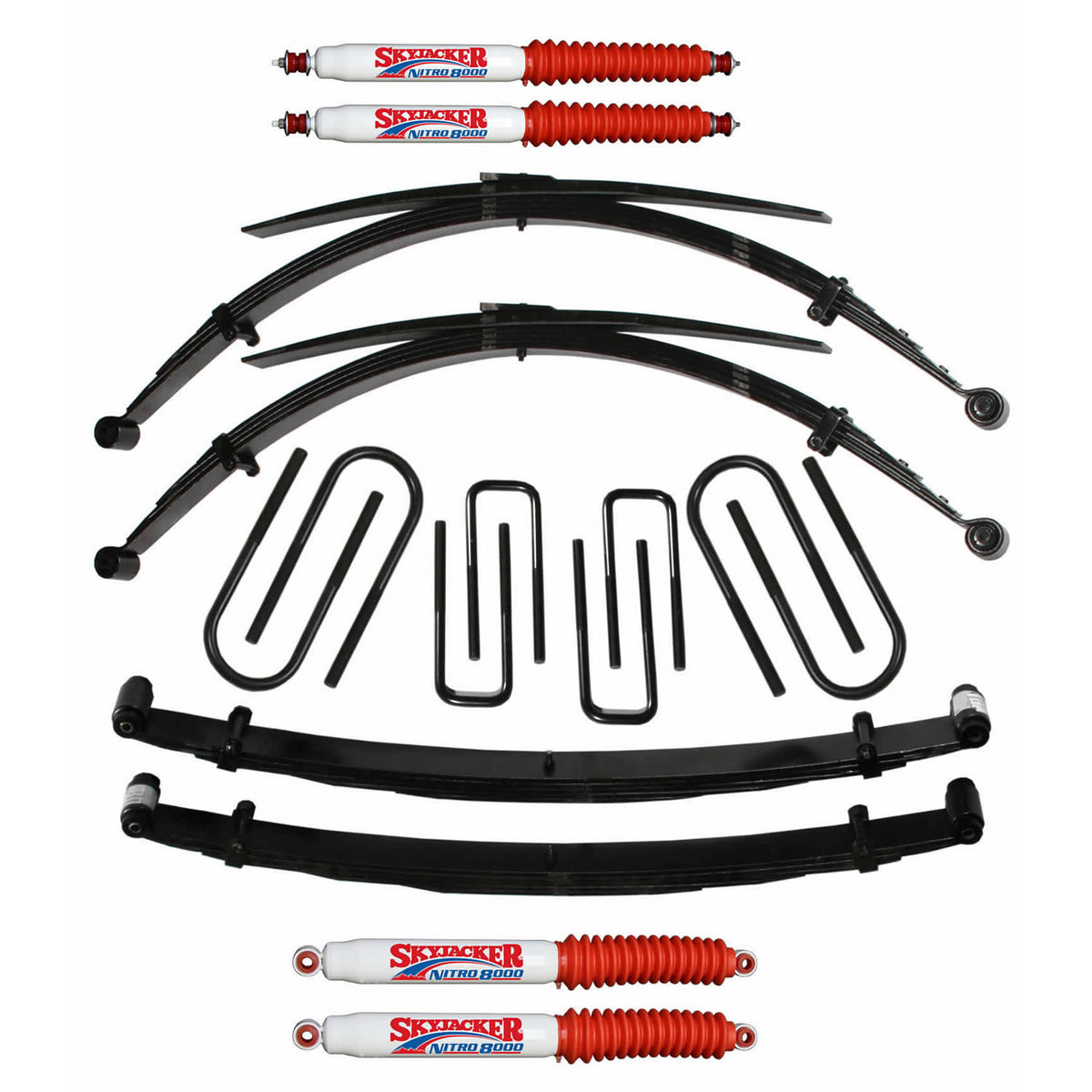 Suspension Lift Kit w/Shock 2 Inch Lift Incl. Front/Rear Leaf Springs Rear Block Front/Rear U Bolt Kits Spring Bushing Kit 73-78 Ford F-250 Skyjacker