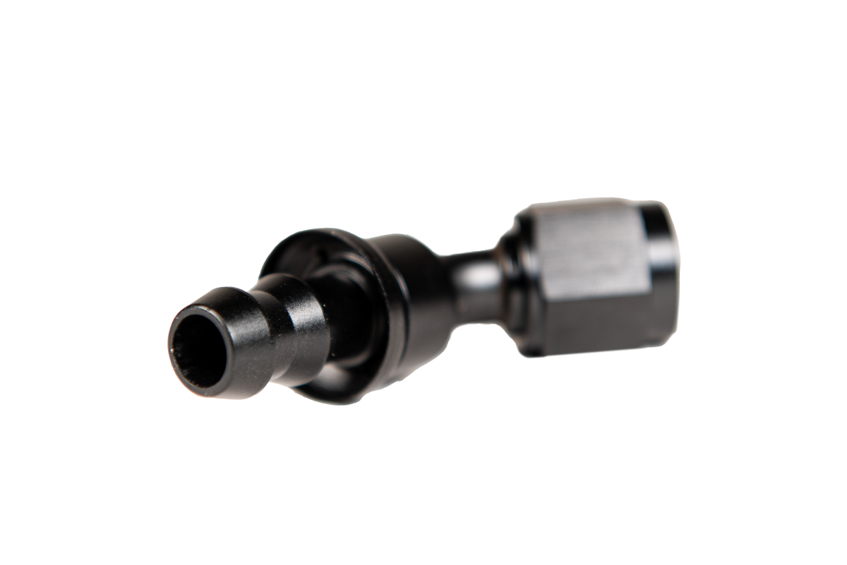-6 45 Deg to Hose Barb Black Fleece Performance Fleece Performance