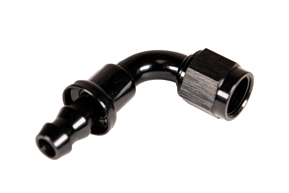 -10 90 Deg to Hose Barb Black Fleece Performance