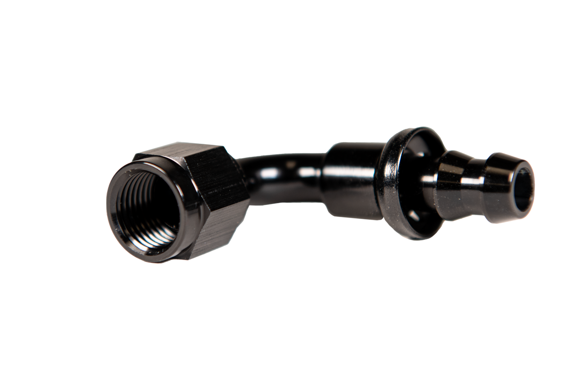 -10 90 Deg to Hose Barb Black Fleece Performance
