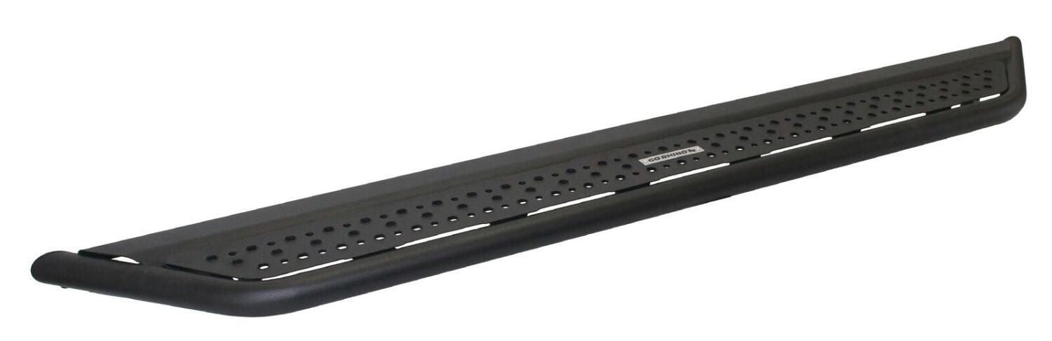 Dominator Xtreme D6 SideSteps Cab Length Body Mount Rock Slider with a wide step With Frame Mounted Bracket Kit Textured Black 2018-2026 Jeep Wrangler Go Rhino