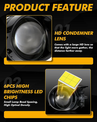 3 Inch 100W 6000K HD Lens Bi-LED Projector Lens Fog Light  for 2012-2022 Toyota Tacoma/ 2010-2022 Toyota 4Runner / 2014-2022 Toyota Tundra