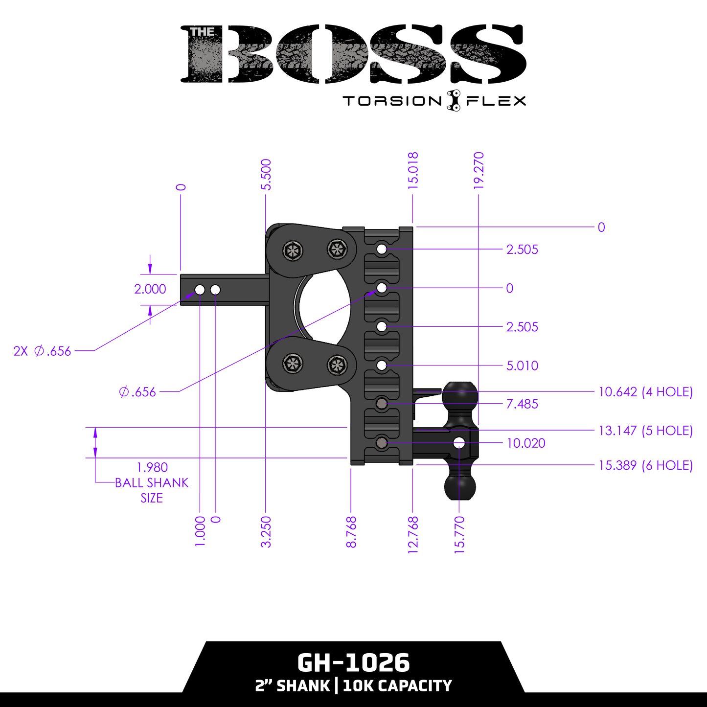 The BOSS 10K (Torsion-Flex) Drop Hitch (2″ or 2 ½″ Shank)