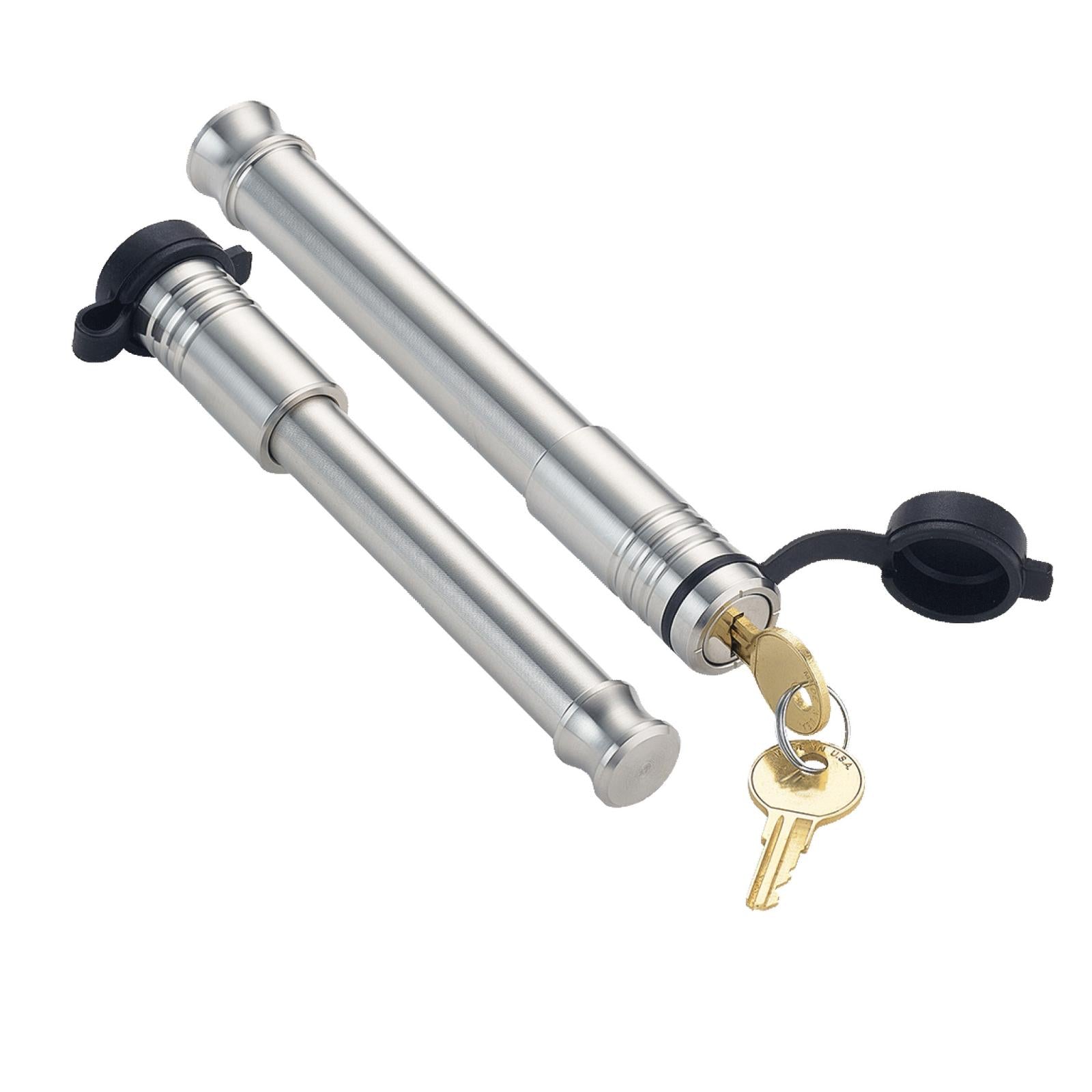2 Pack Mixed (1) 3/4 Inch x 3-7/8 Inch Span Hitch Lock & (1) 5/8 Inch x 3-5/8 Inch Span 3.0 Inch Receiver Lock 4 Keys Included Fitment: Mega Duty 32K Boss 32K Gen Y Hitch