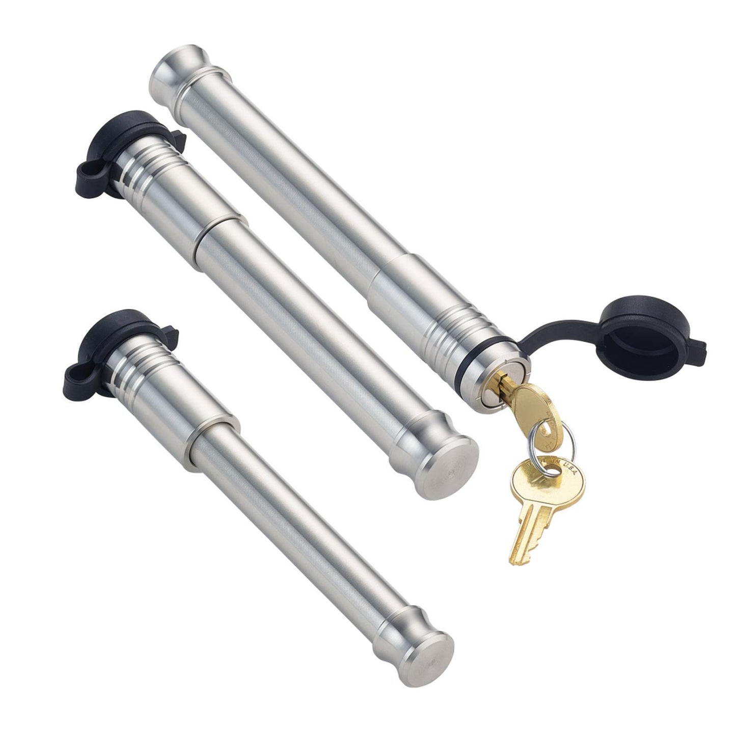 3 Pack Mixed (2) 3/4 Inch x 3-7/8 Inch Span Hitch Locks & (1) 5/8 Inch x 3-5/8 Inch Span 3.0 Inch Receiver Lock 6 Keys Included Fitment: Mega Duty 32K Boss 32K Gen Y Hitch