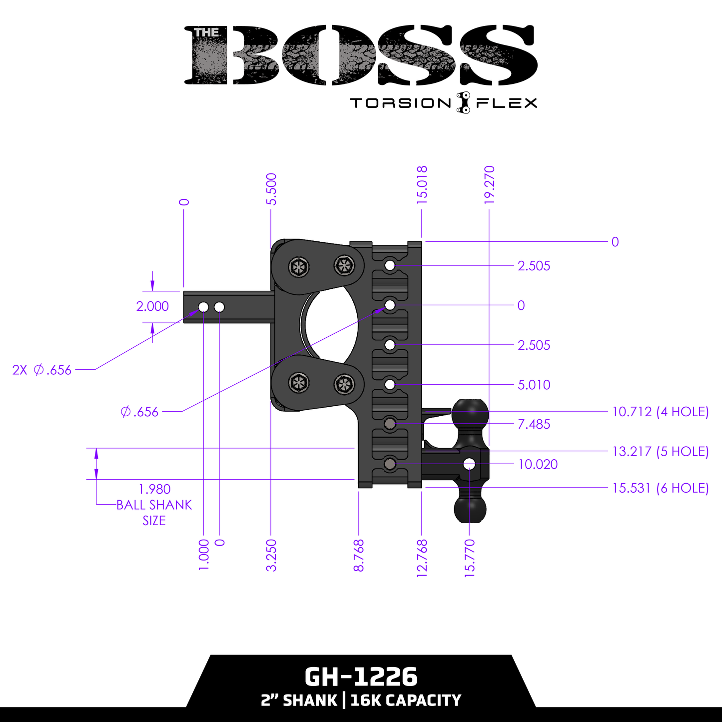 The BOSS 16K (Torsion-Flex) Drop Hitch (2" or 2 ½" Shank)