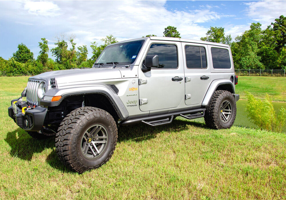 Podium Step LG Wheel-to-Wheel (2 Steps per Side) 3 Inch Main Tube Diameter 2018-2026 Jeep Wrangler JL 4-Door Textured Black NFab