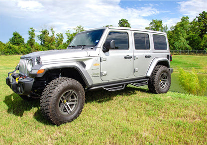 Podium Step LG Wheel-to-Wheel (2 Steps per Side) 3 Inch Main Tube Diameter 2020-2025 Jeep Gladiator JT 4-Door Textured Black NFab