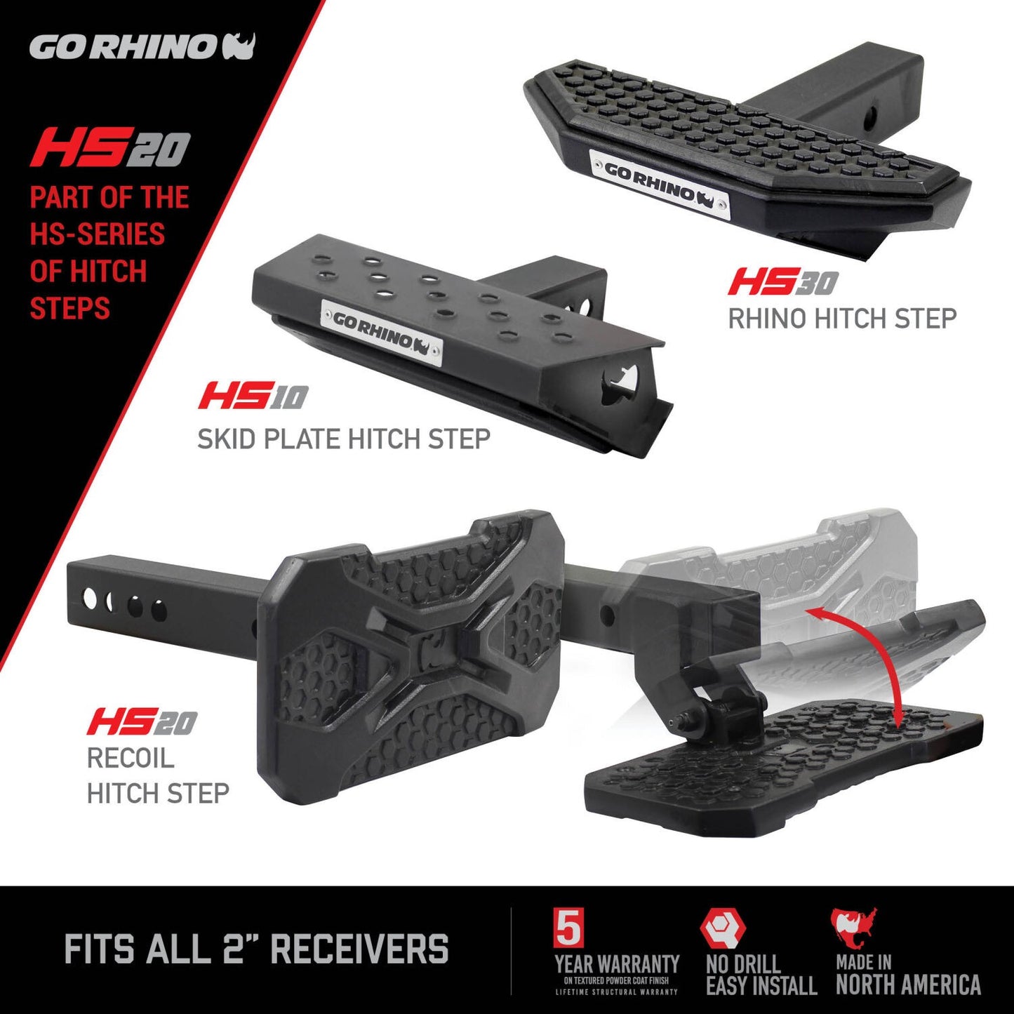 HS 20 Hitch Step Textured Black Go Rhino